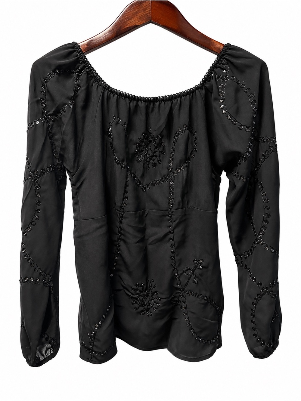 Elegant Black Off-Shoulder Beaded Women’s Blouse